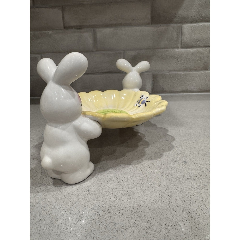 🐰 Vintage Easter Bunny Double Figurine Candy Dish – Spring Flower Bowl Decor - Picture 5 of 6
